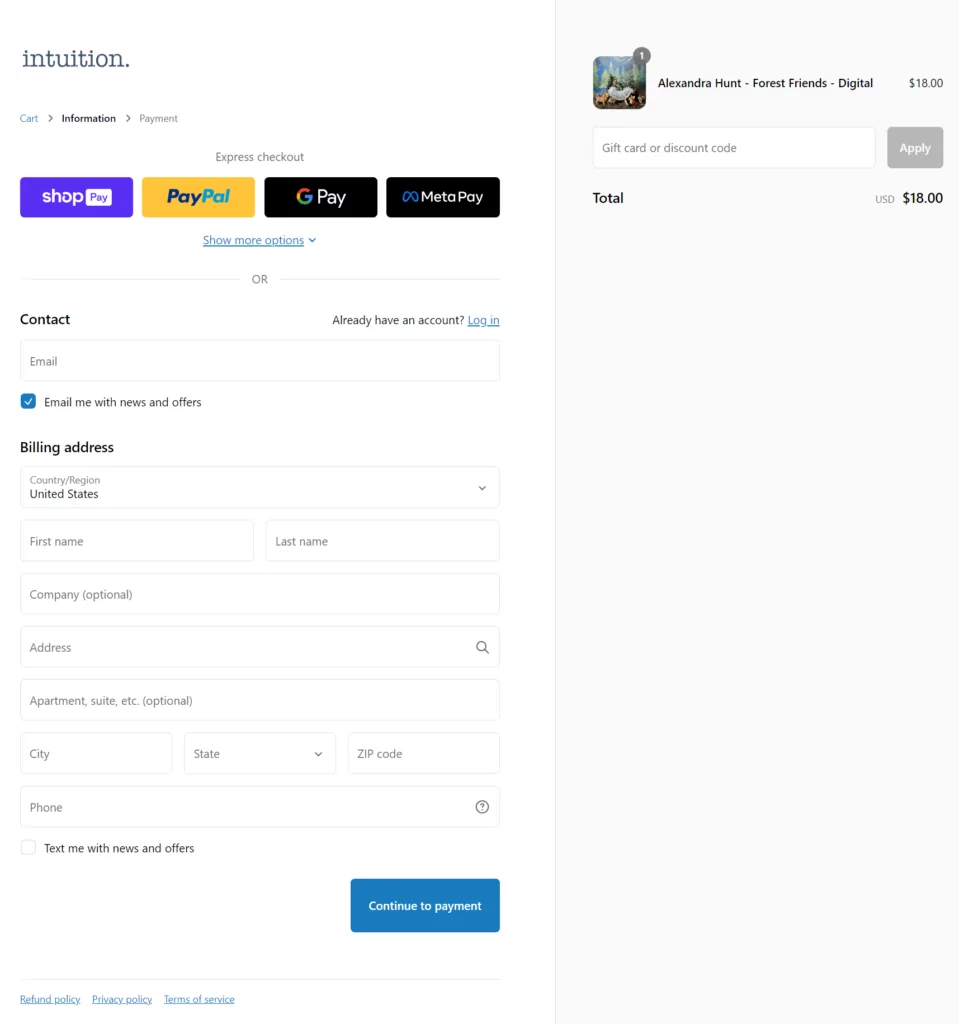 intuition checkout how to sell digital products on shopify