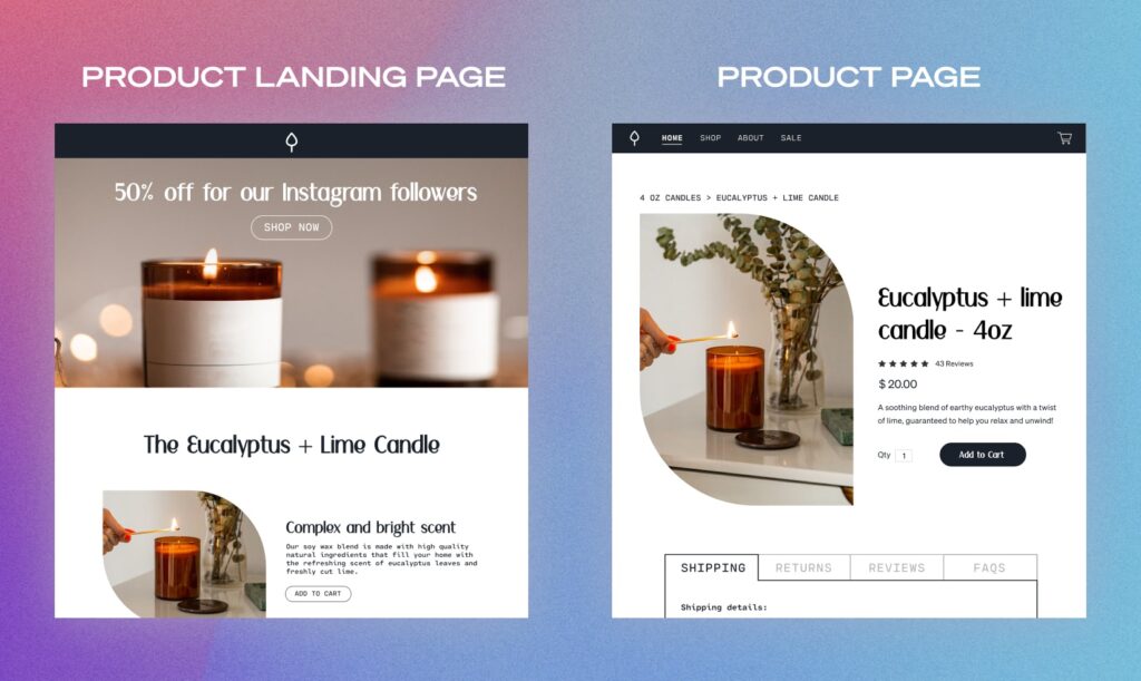 product landing page vs product page ecommerce landing pages