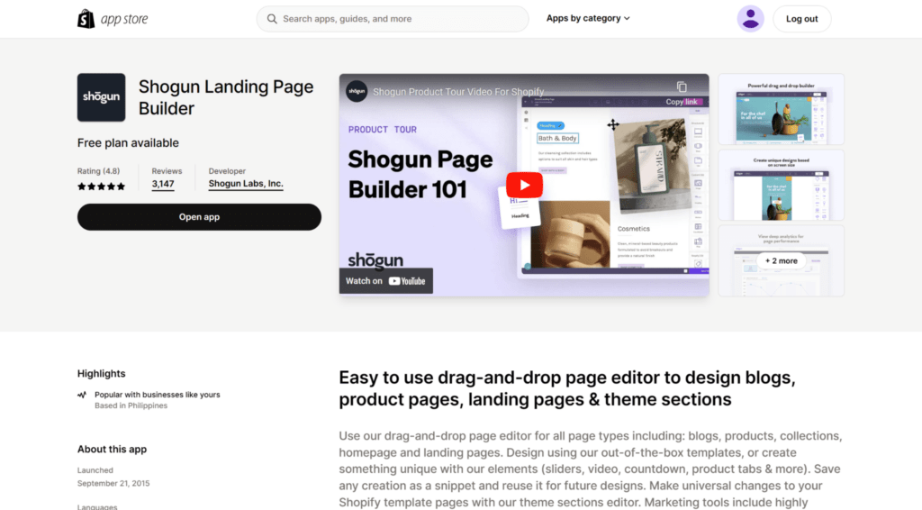 shogun page builder app store shopify store design