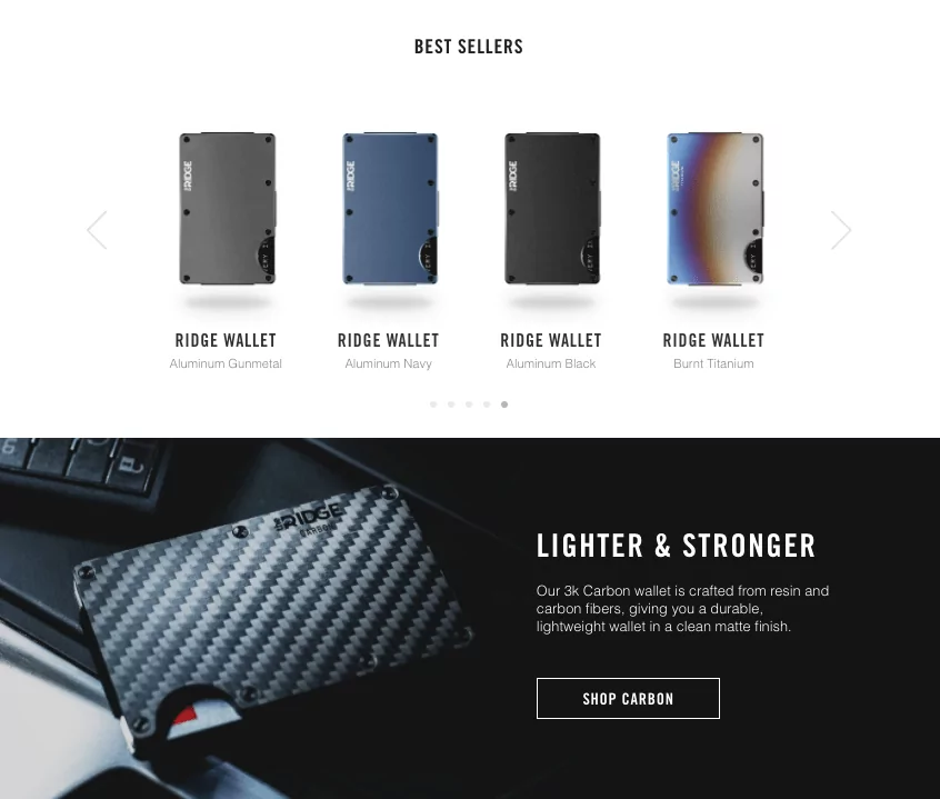 the ridge featured products ecommerce landing pages