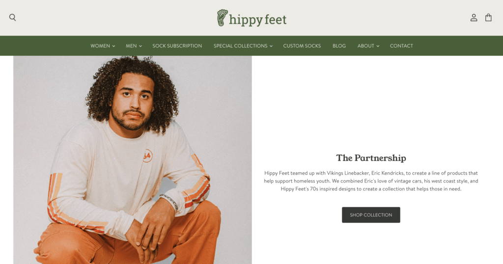 Hippy Feet Collaboration page Shopify landing page examples
