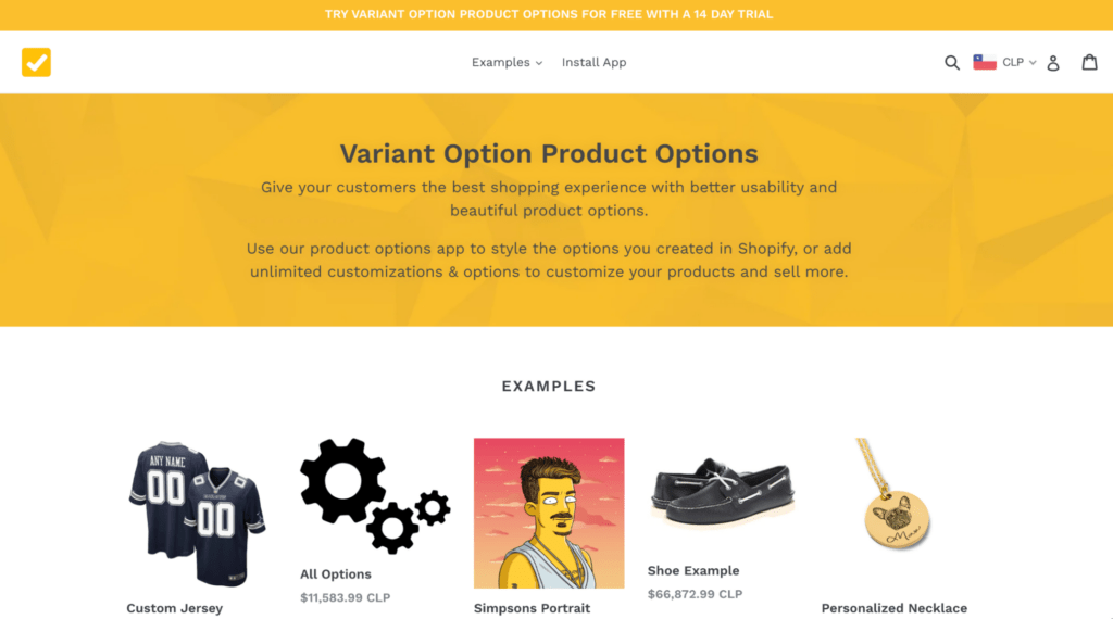 Variant Option Product Options screenshot
