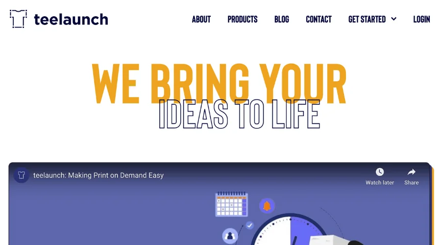 Screenshot of the Teelaunch website homepage