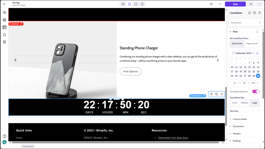 shogun countdown timer element shopify focal theme