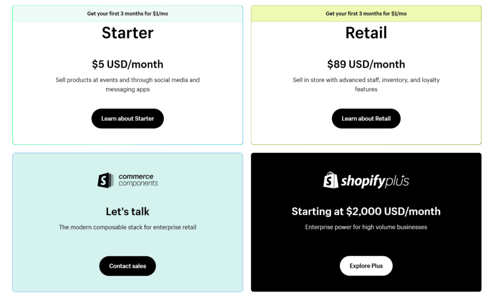 shopify other pricing plans wix vs shopify