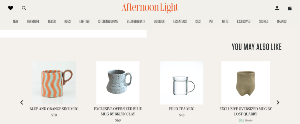 Afternoon Light offers up product recommendations. You can personalize yours using ecommerce software designed for this purpose.