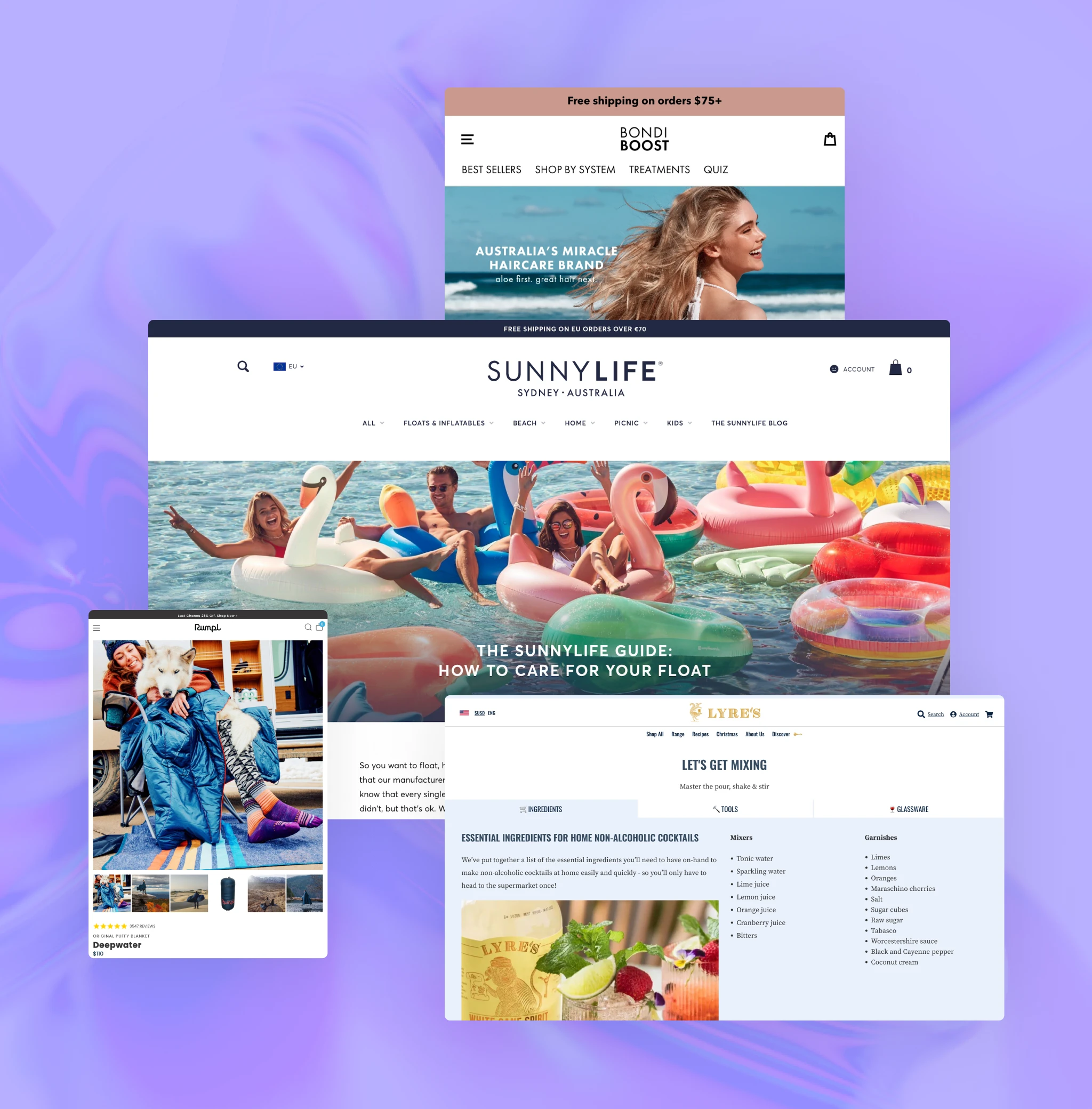 Collage of ecommerce landing pages built with Shogun