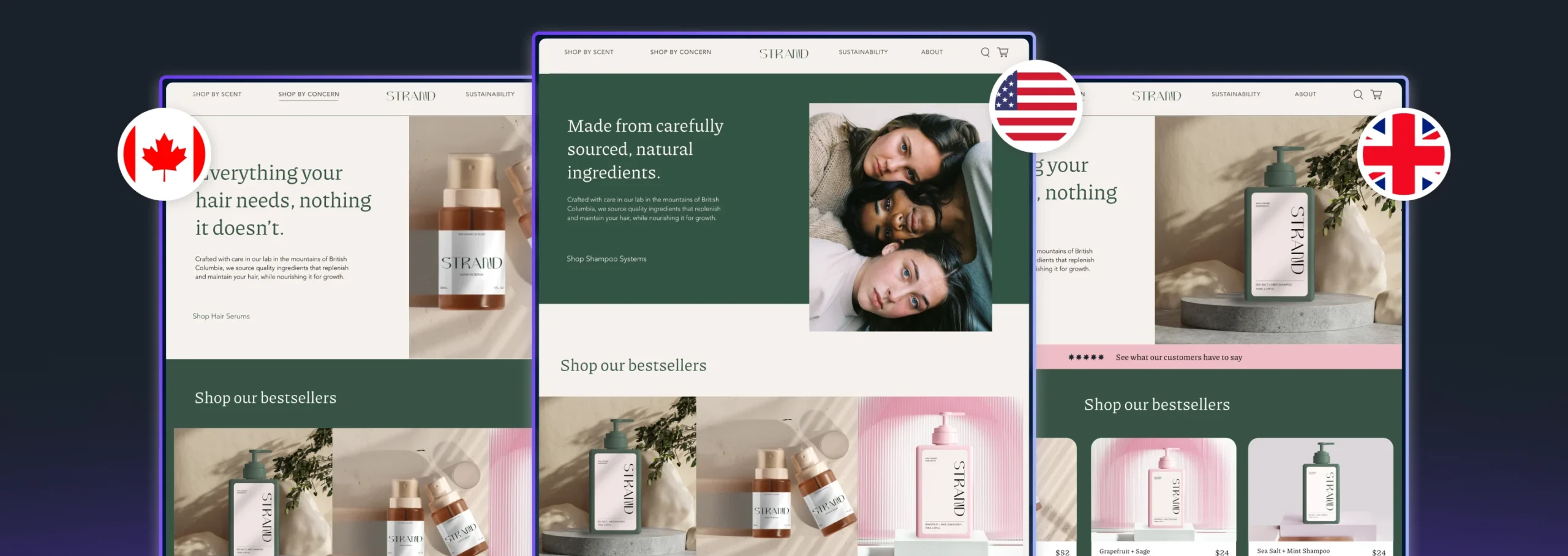Example of an ecommerce brand with multiple stores for different countries