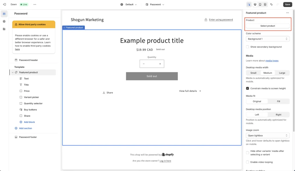 Adding a product to a template in Shopify