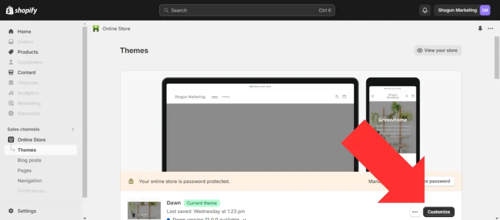 Customizing your theme in the Shopify interface