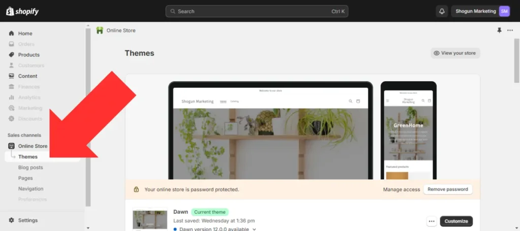 Open up your themes within the Shopify admin