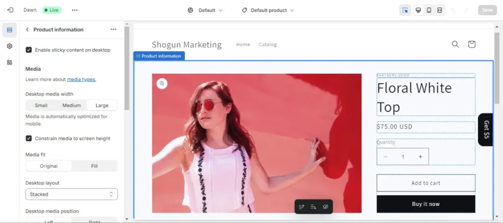 Content blocks within a Shopify page