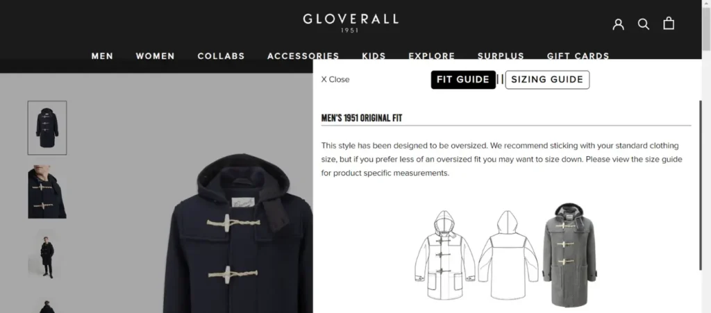 Gloverail mens coat product page