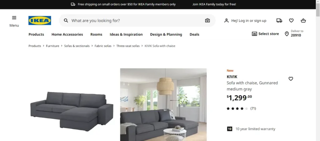 Ikea sofa product page