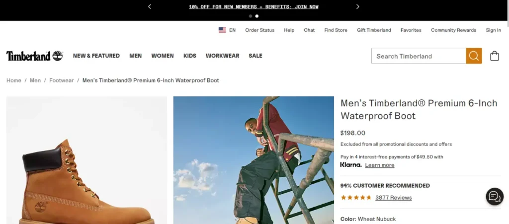Timberland boots product page