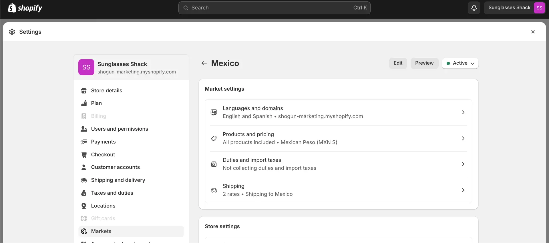 Adjust the settings for your new market.