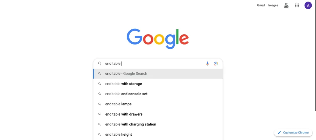 Screenshot of Google Autocomplete in the search bar