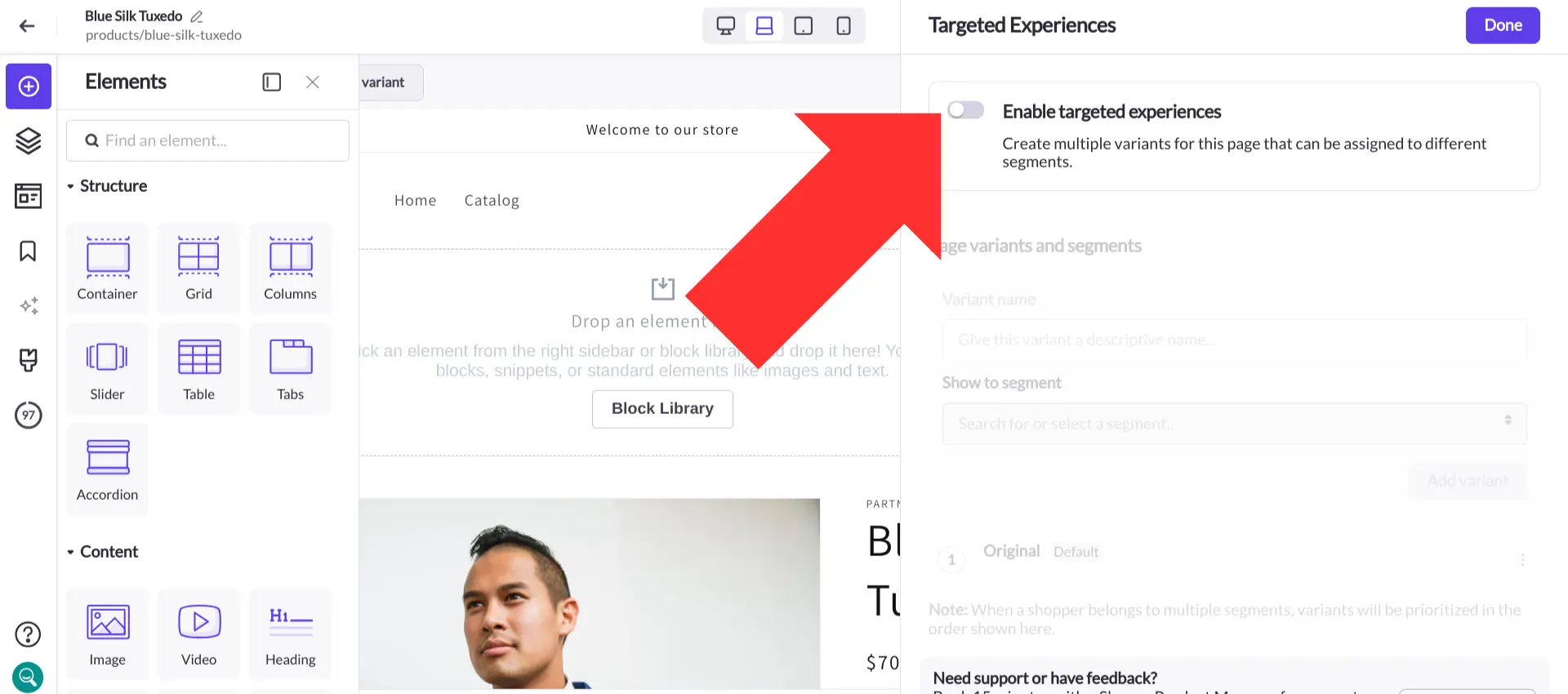Toggle the “Enable targeted experiences” option on.