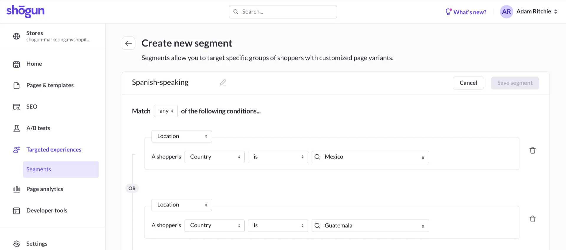 You can create a segment that includes multiple countries.