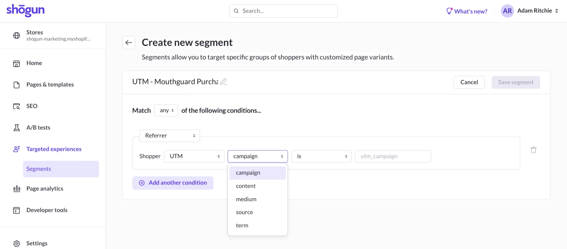 You can use UTM tags to build Targeted Experiences segments.