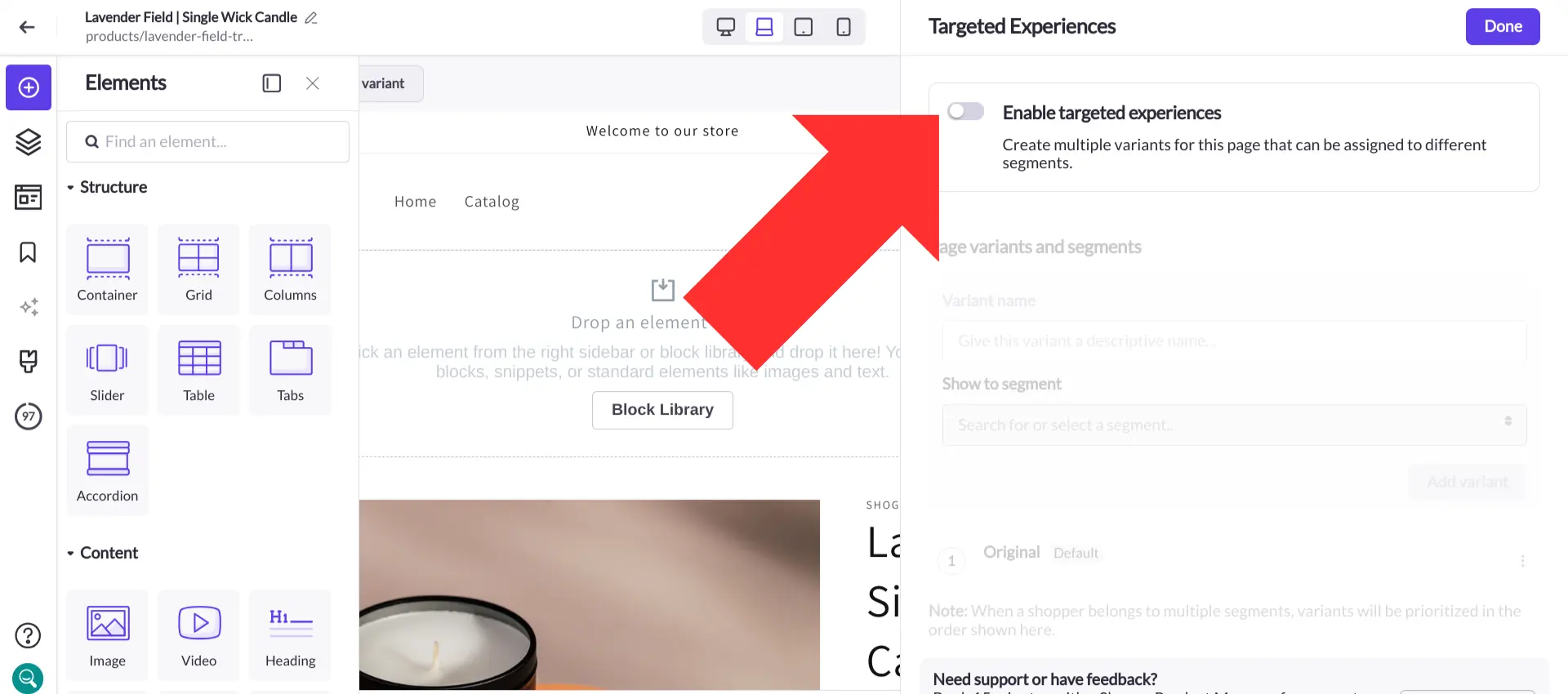 Toggle the “Enable targeted experiences” option on.