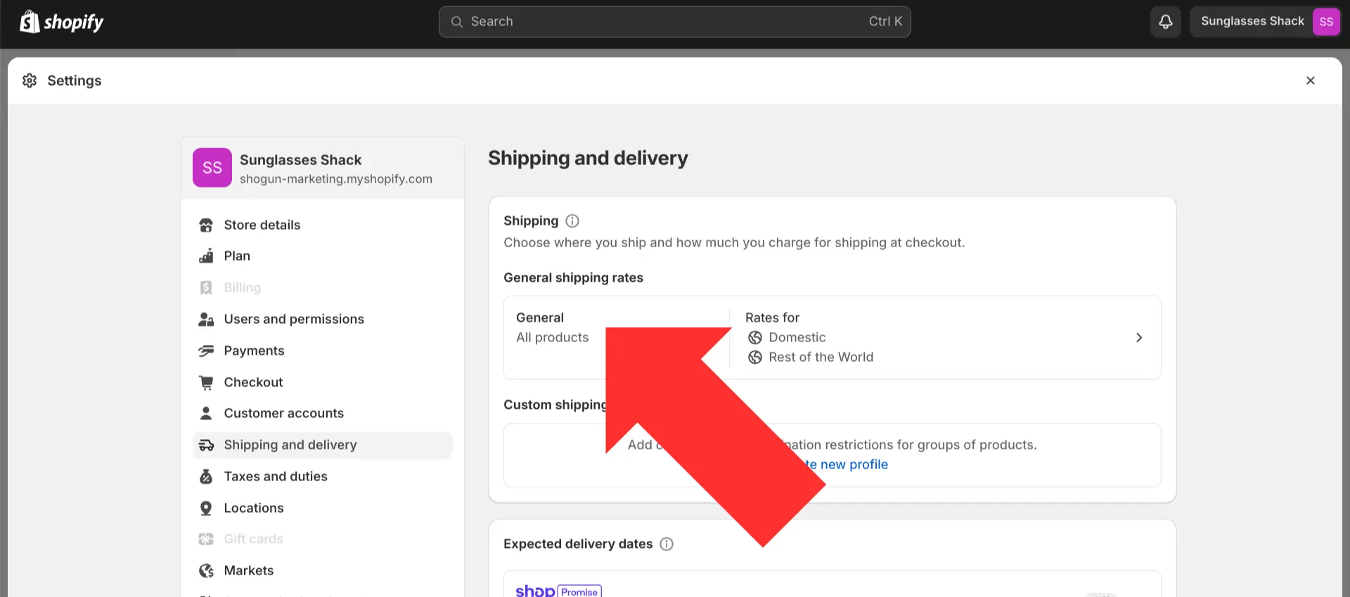Select the shipping profile you want to customize.