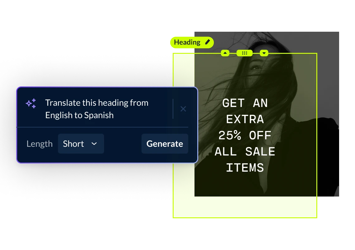 Using AI Text in Shogun to translate a heading from English to Spanish